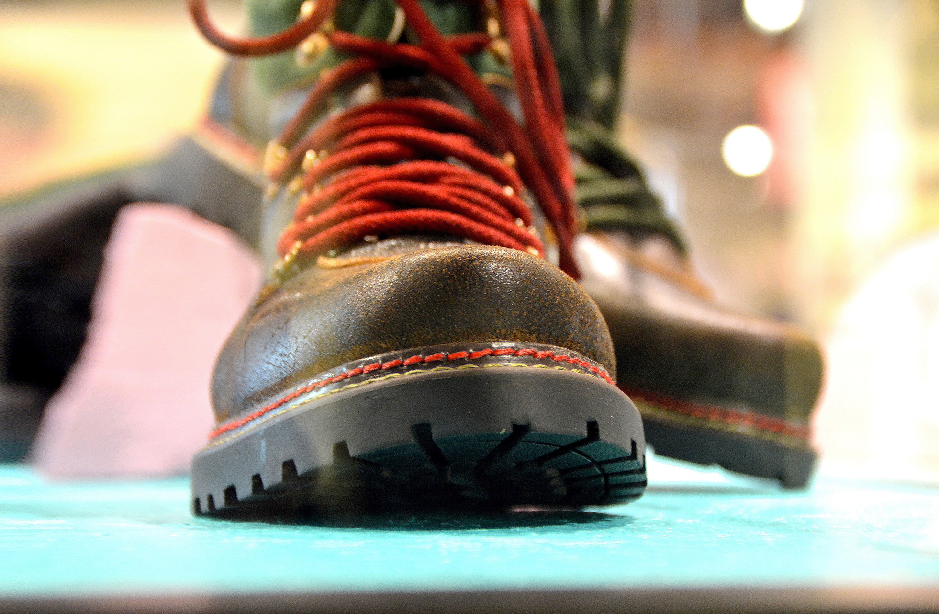 Hiking boots with red laces
