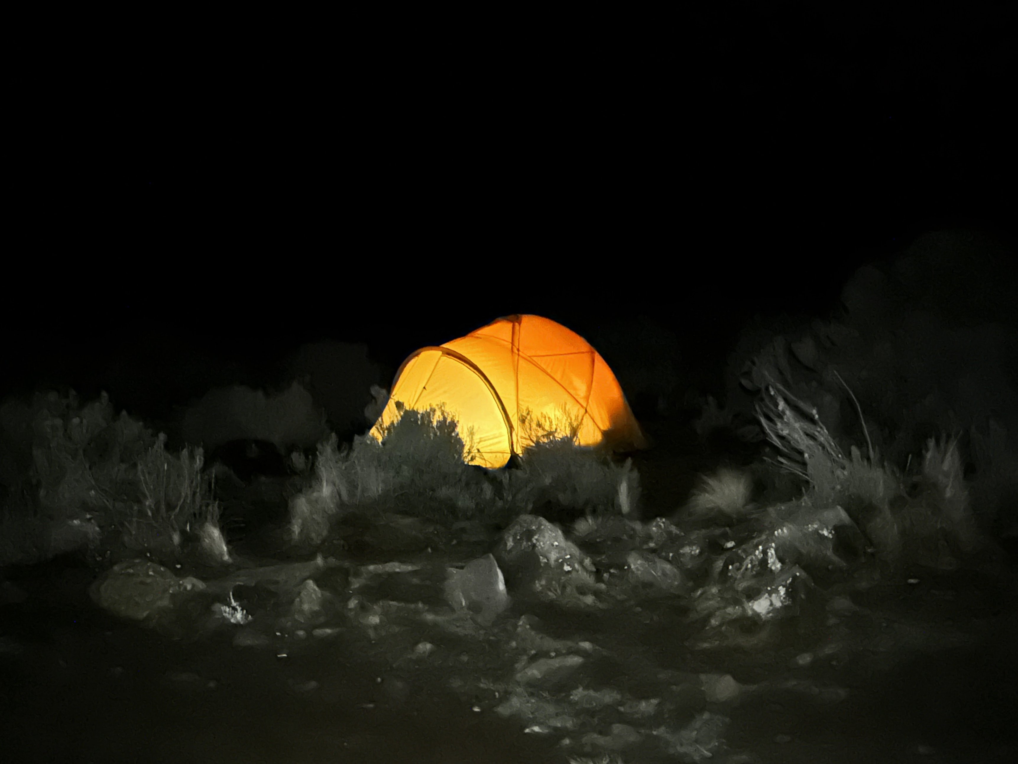 Romy. Tent at night on Shira Plateau