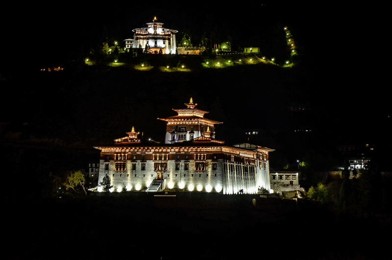 Ours. Rinpung Dzong (Monastery) in Paro is lit up beautifully at night
