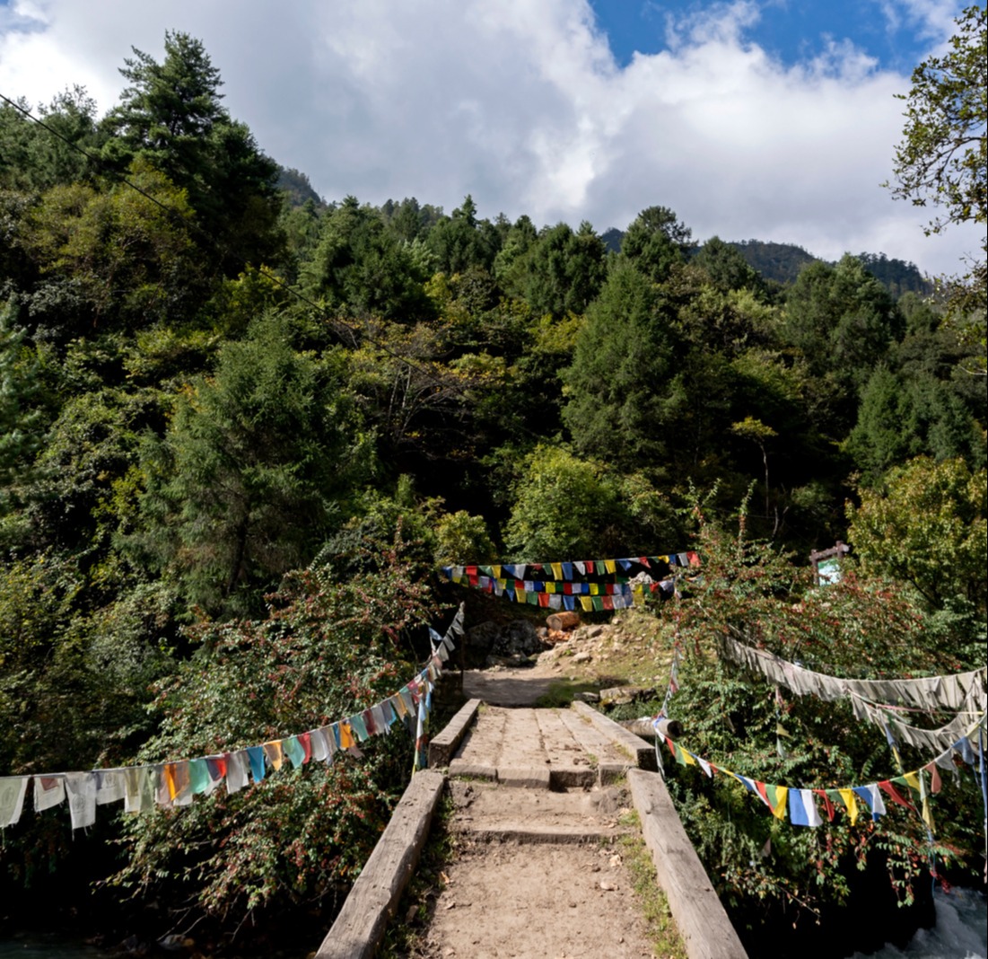 Ours. First bridge at the start of Jomolhari trek, Bhutan