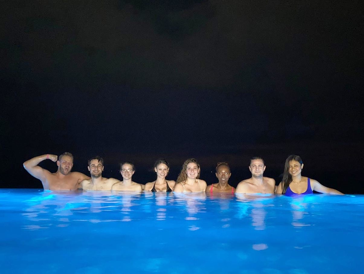 Sri Lanka swimming group pic Colombo Hotel pool Joel and friends