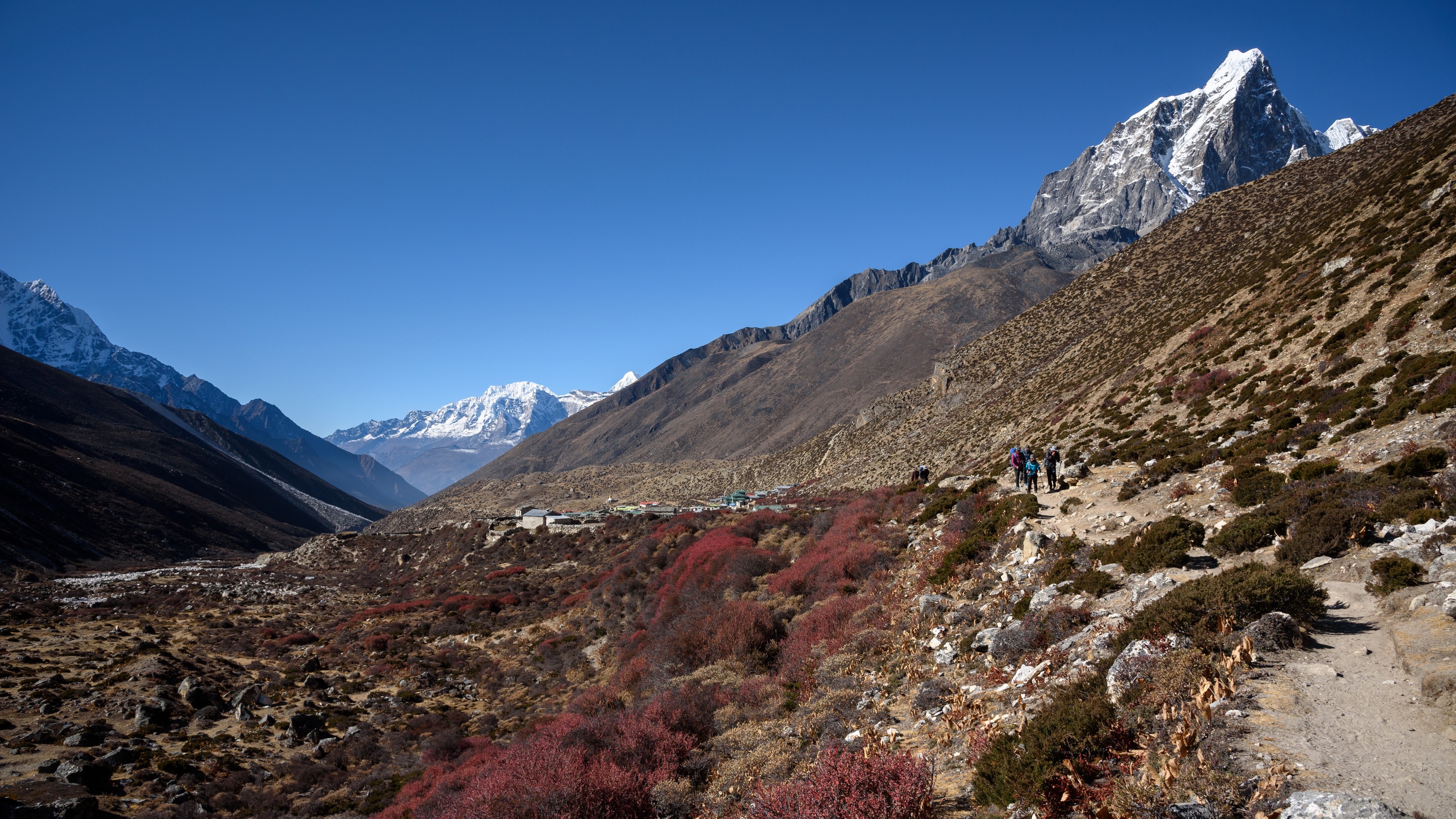 Trek route, looking back, from Dingboche to Chhukung, Nepal