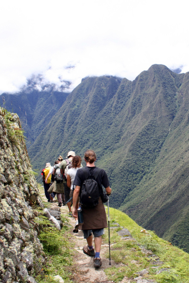 Trekkers on contour path