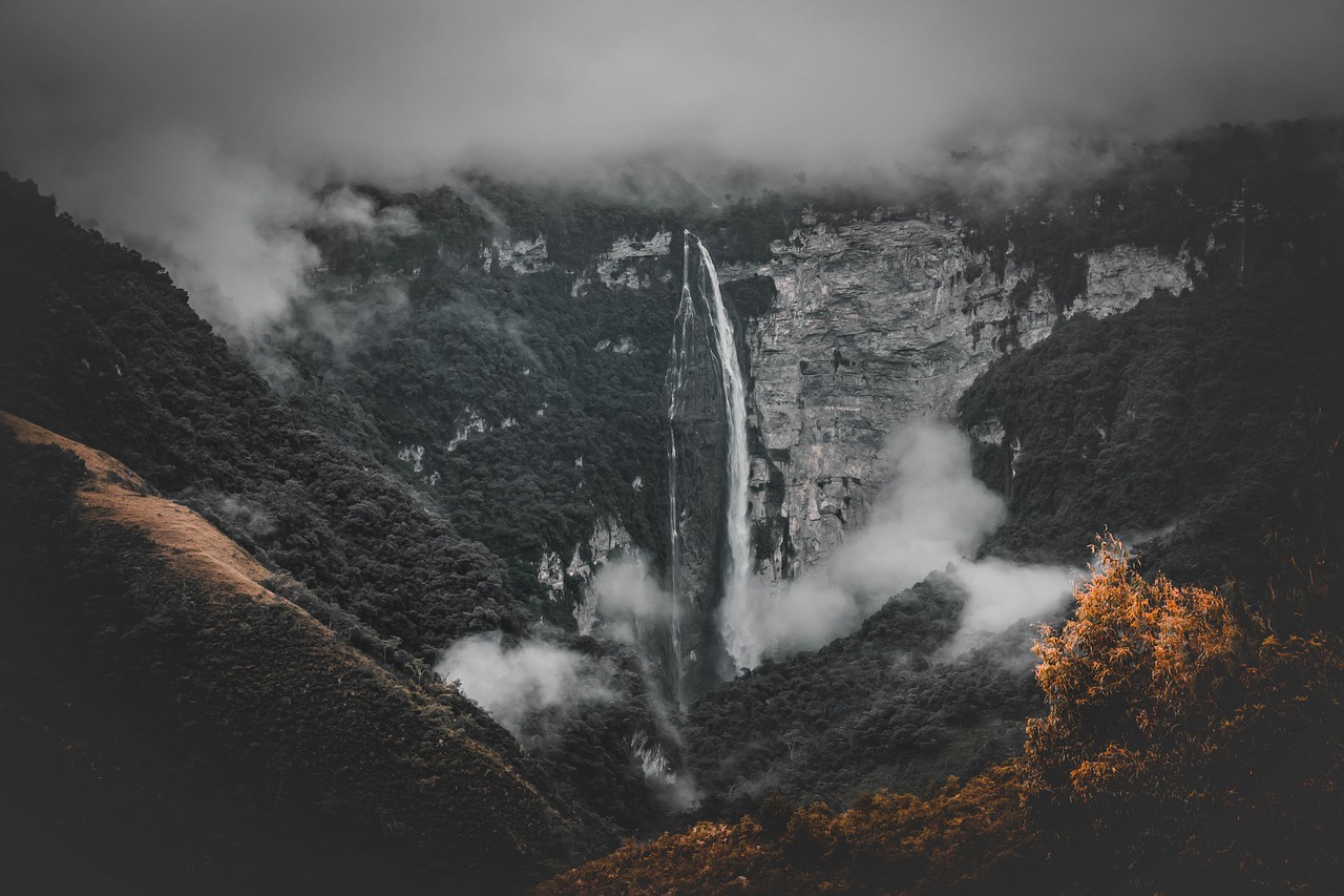 Gocta jungle, forest, mountains and waterfall in the misty Amazon of Peru