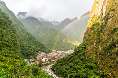 Ours. Rainbow over Aguas Calientes also known Machu Picchu Pueblo 