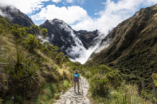 Ours. Woman walking on The Inca Trail, Machu Picchu, Peru 