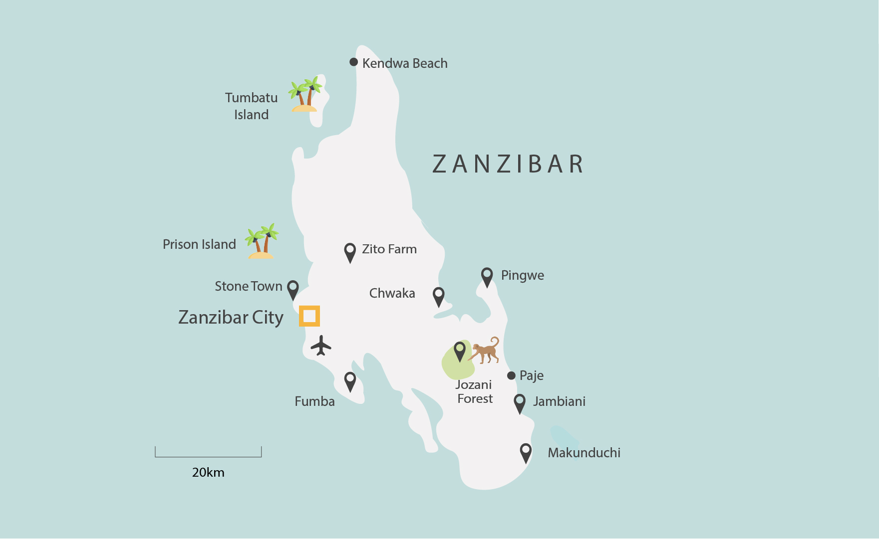 Zanzibar map Kendwa Beach