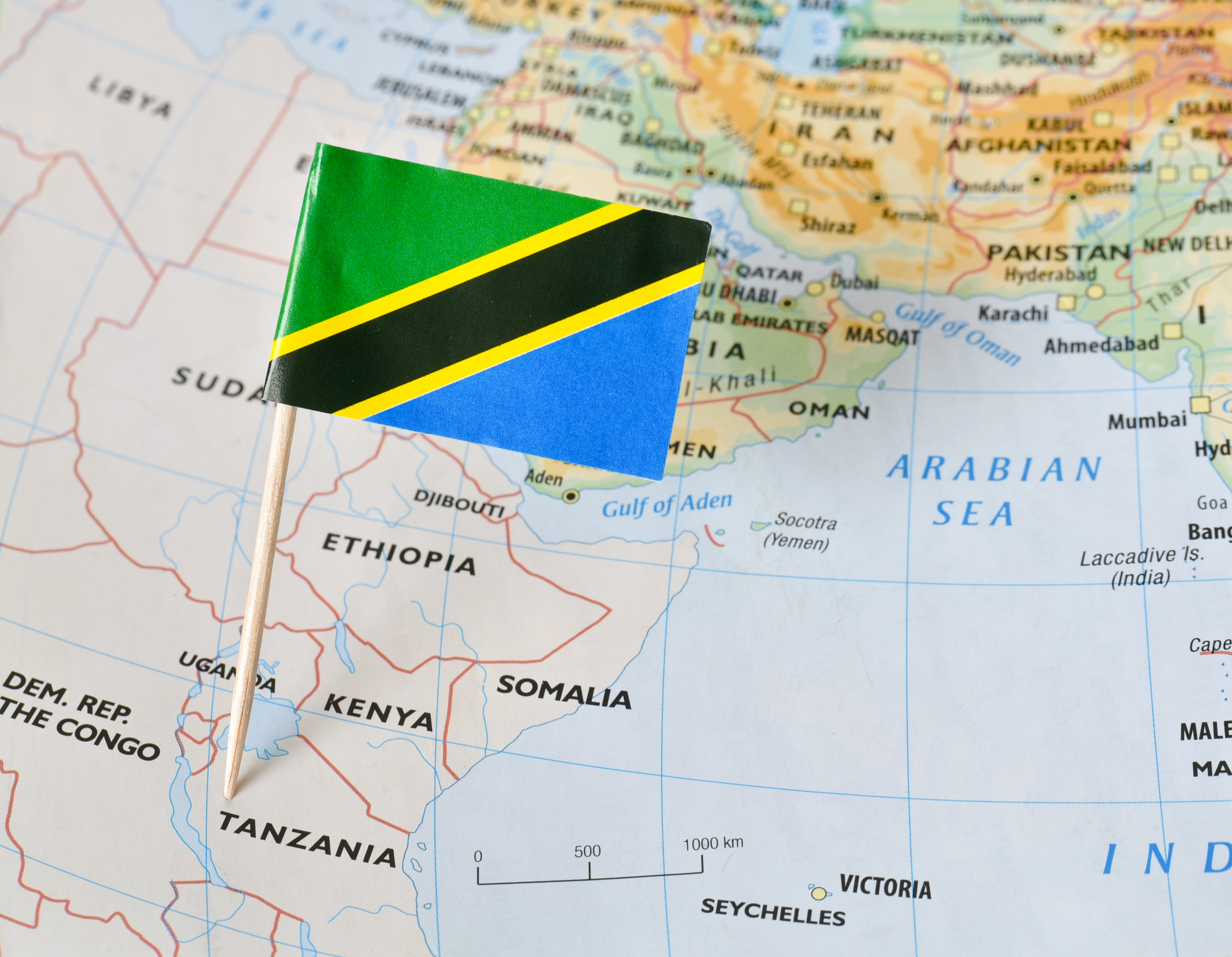 Tanzania flag as pin on map
