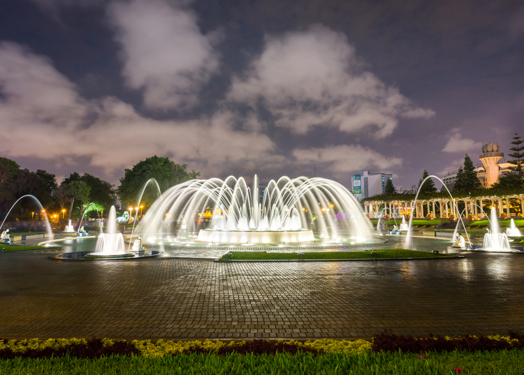 Ours. Lima's Magic Water Circuit of the Reserve Park lit up at night