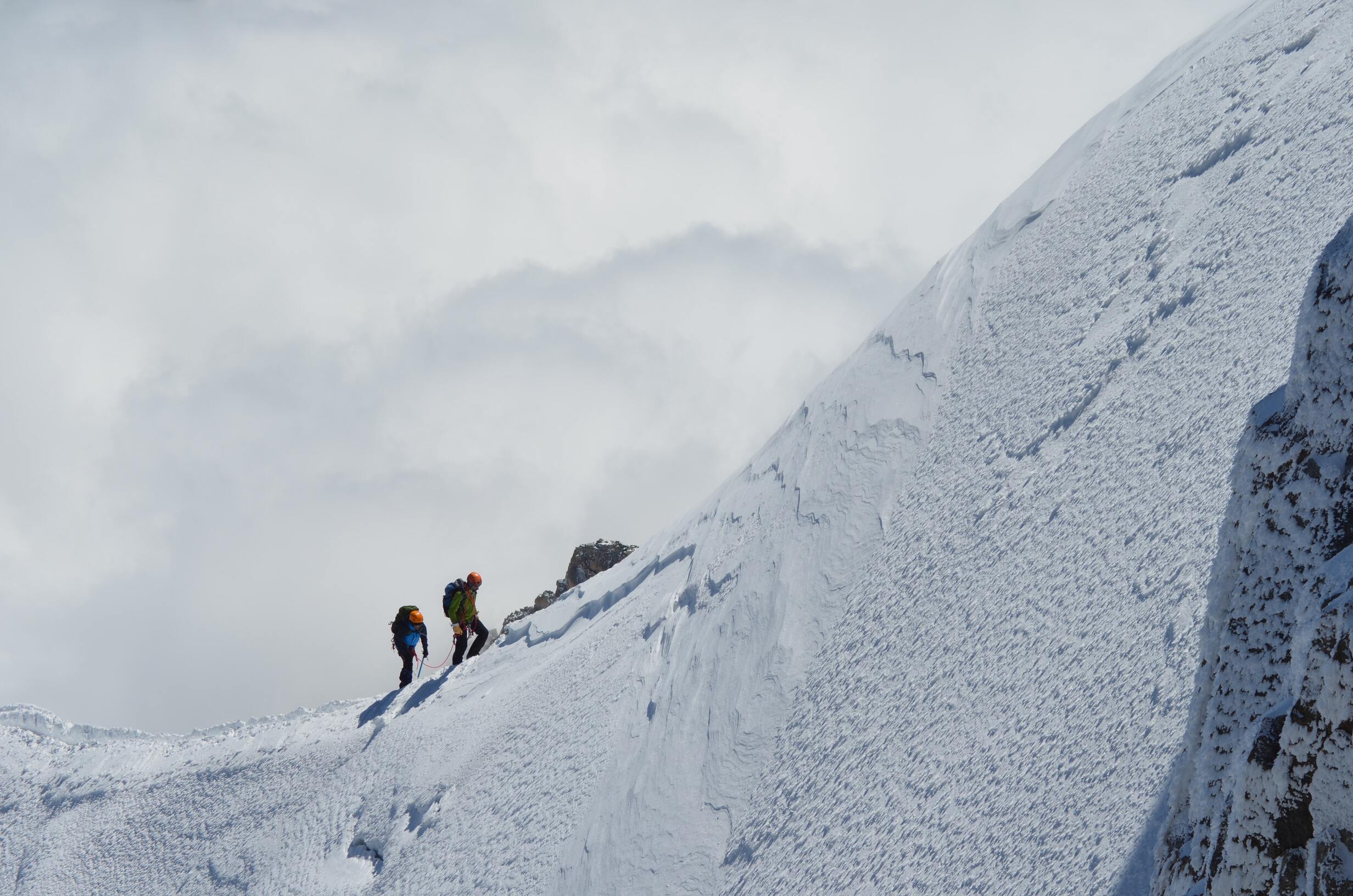 Mont Blanc climbers on steep ridge