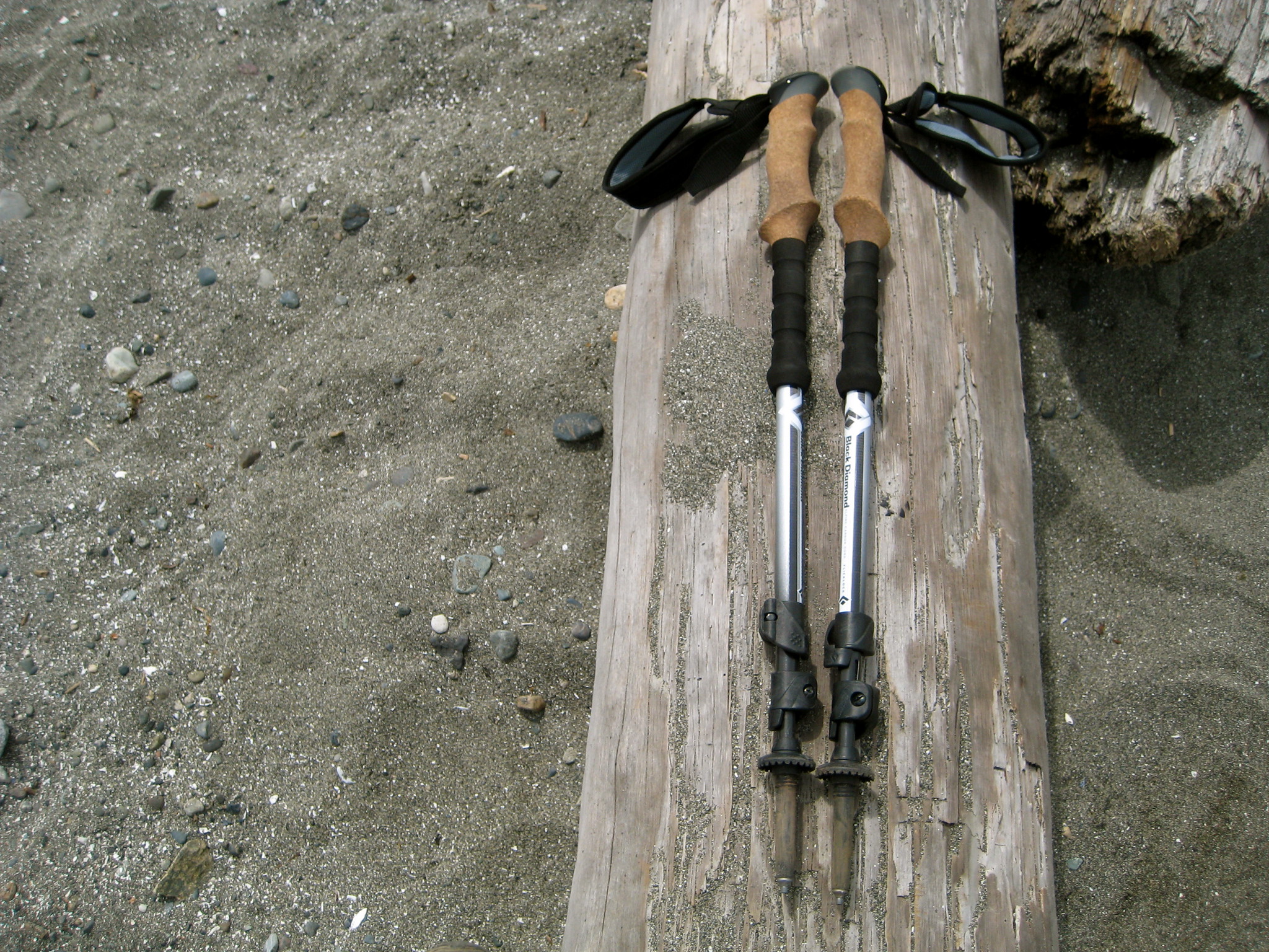 Cork trekking poles on log, attrib. to Pig Monkey on Flickr
