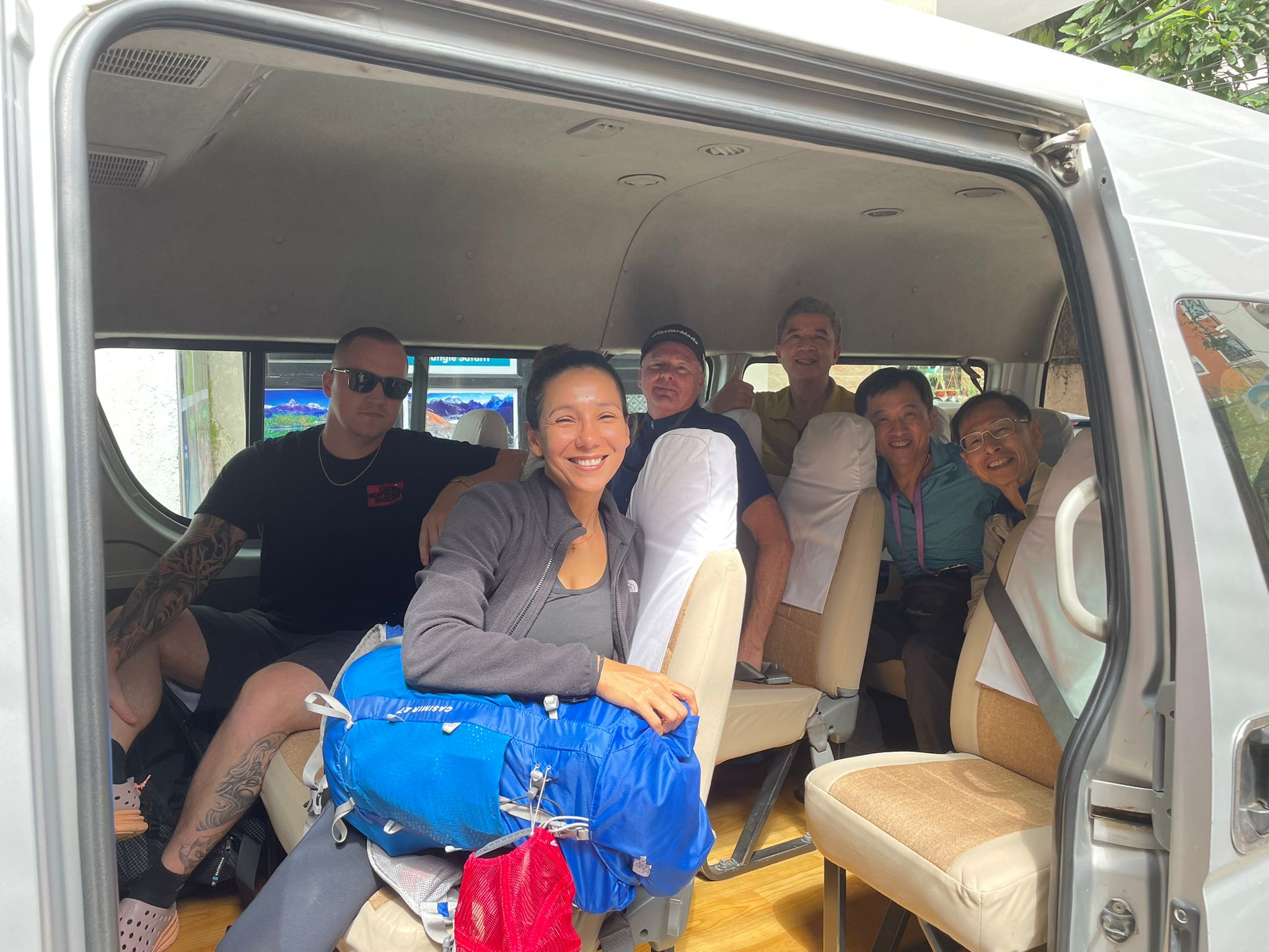 Matt & Beatriz. EBC trek group pic vehicle Nepal