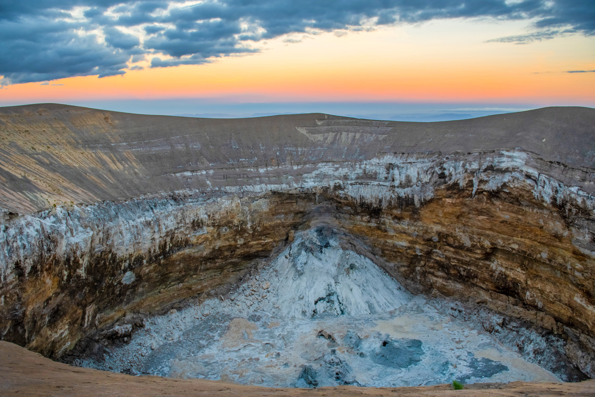 Ours. S. Looking inside Mt Ol Doinyo Lengai volcano mouth