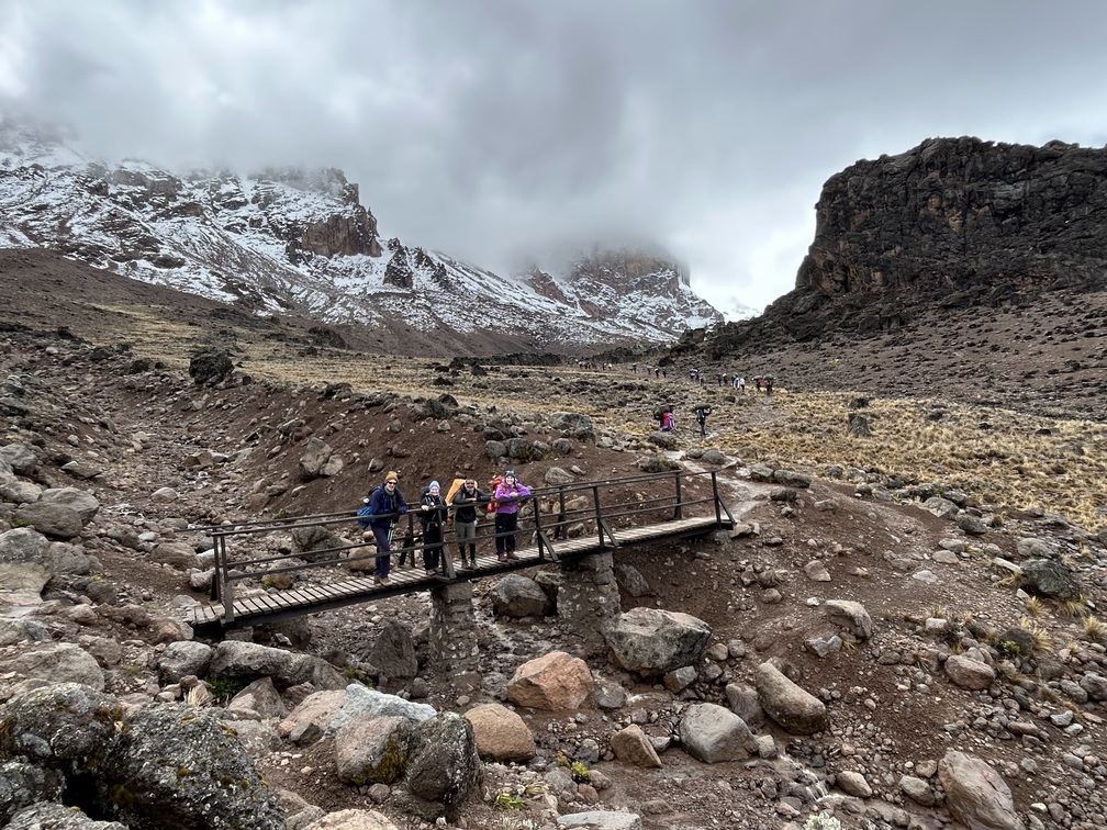 Romy. Lemosho route Day 4 bridge alpine desert