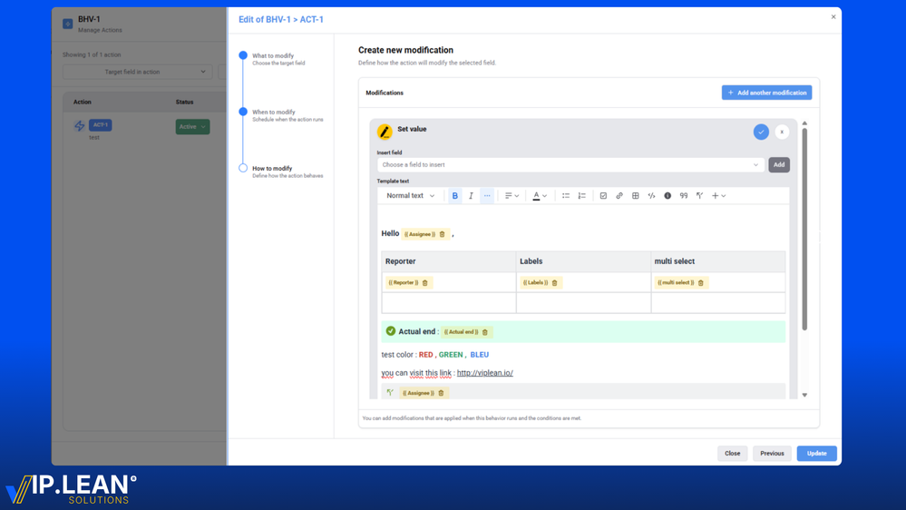 Set-Value-Action mit Rich-Text-Editor