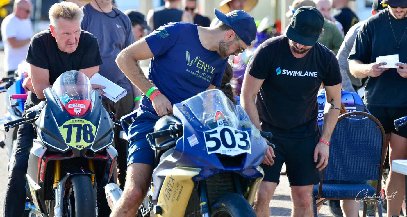 Dylan Unger on bike 503 in the MRA paddock before a race