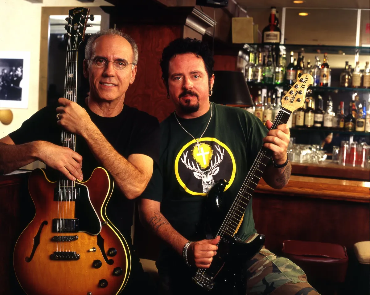 Larry Carlton (left) and Steve Lukather (Image credit: Robert Knight Archive/Redferns)