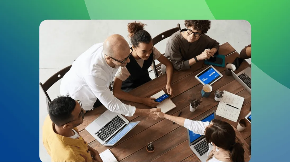 Two hands holding smartphones perform a contactless payment. One phone shows a $35.00 payment, and the other displays a digital wallet. The background is light blue.