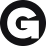 White uppercase letter G on a black circular background.