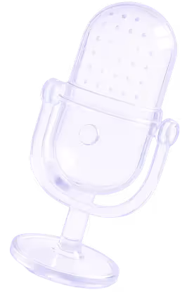 Transparent vintage-style microphone with a stand on a white background.