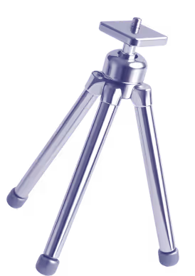 Small silver tabletop tripod with three extendable legs and a mounting plate on top.