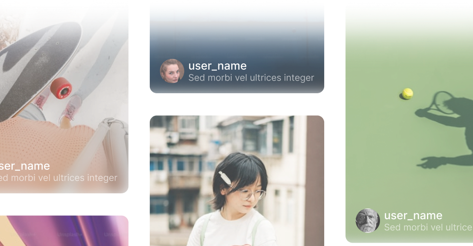 Collage of social media video thumbnails featuring a skateboarder, a tennis player shadow with ball, and a young woman with glasses outdoors.