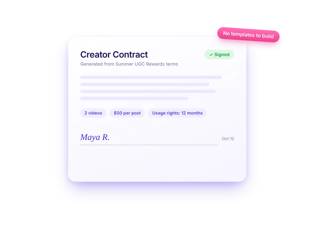 Creator contract generated from campaign terms and signed by the creator
