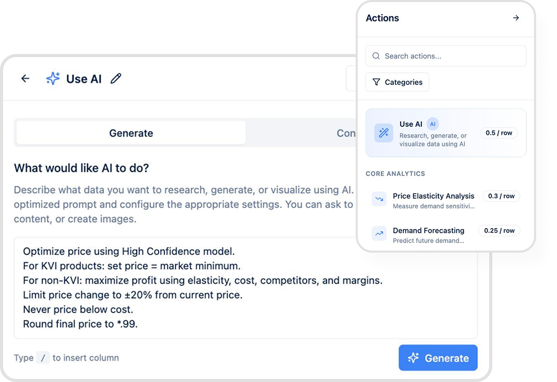 AI prompt editor used to generate retail analytics and pricing recommendations