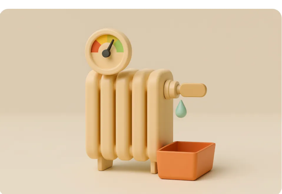 Radiateur avec manomètre et goutte d'eau, outils du plombier