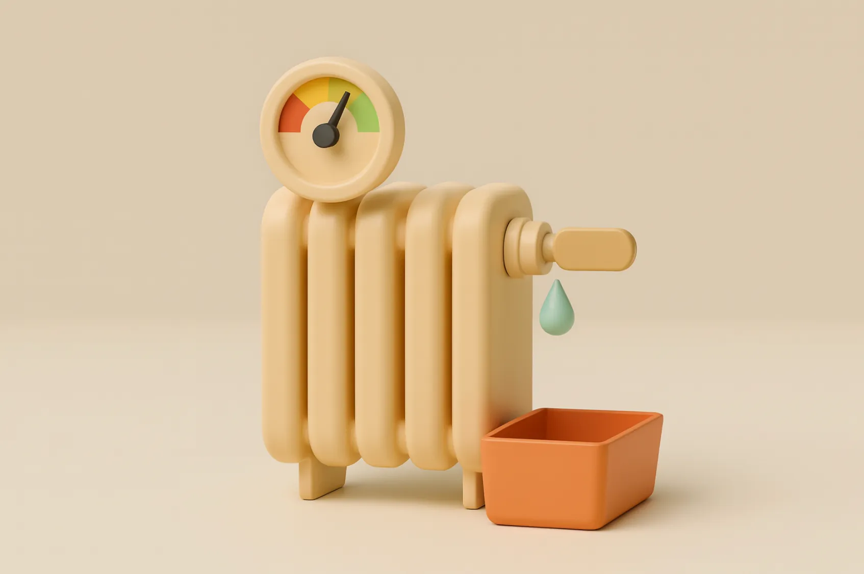 Radiateur jaune avec manomètre, représentant le travail d'un plombier