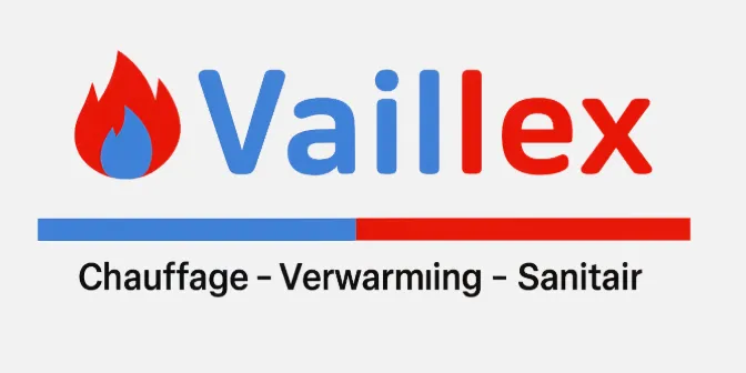 Logo Vaillex pour chauffage, verwarming et sanitaire en rouge et bleu.