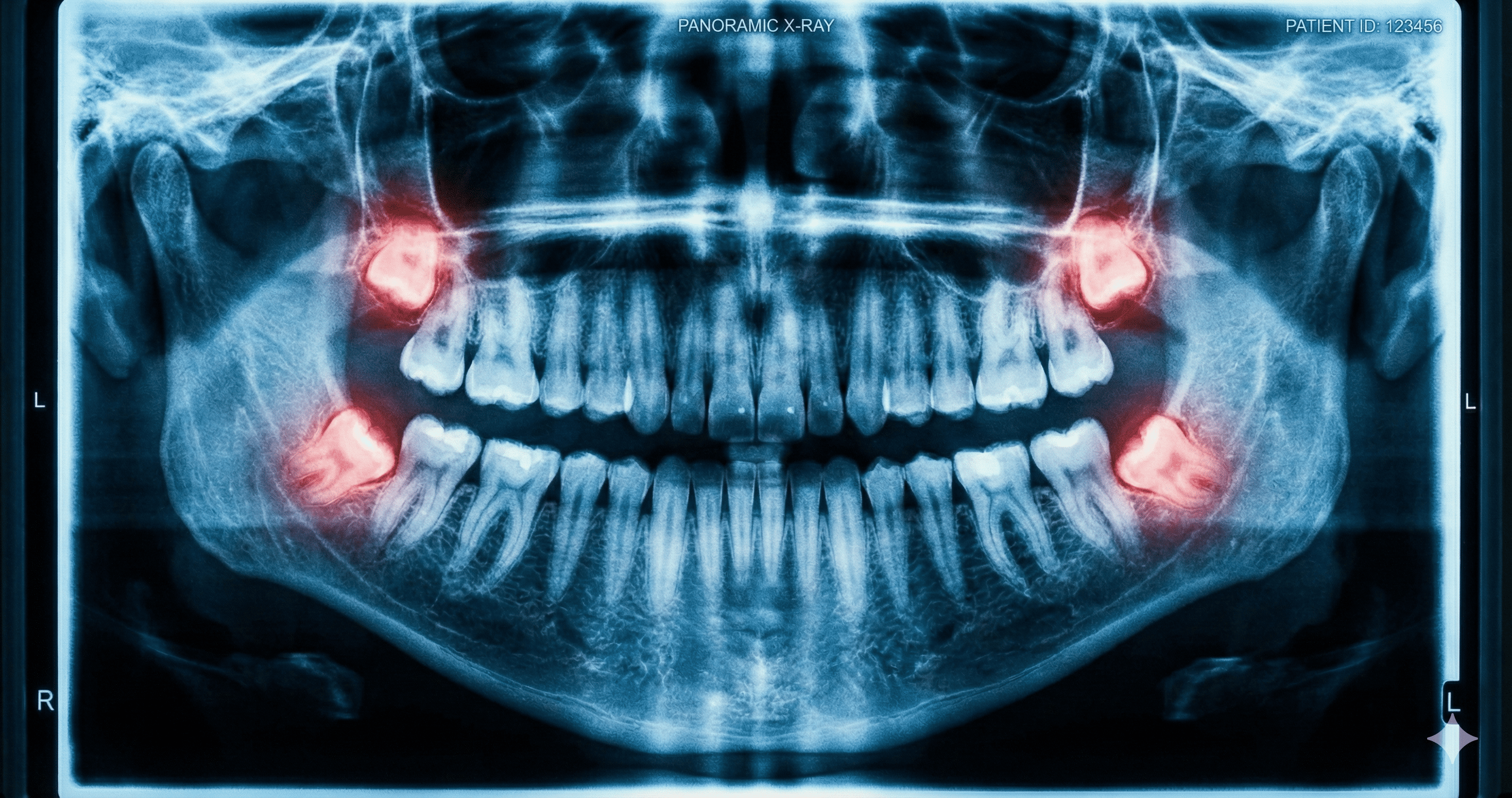 adio panoramique montrant des dents de sagesse incluses - Cabinet AuxiDent