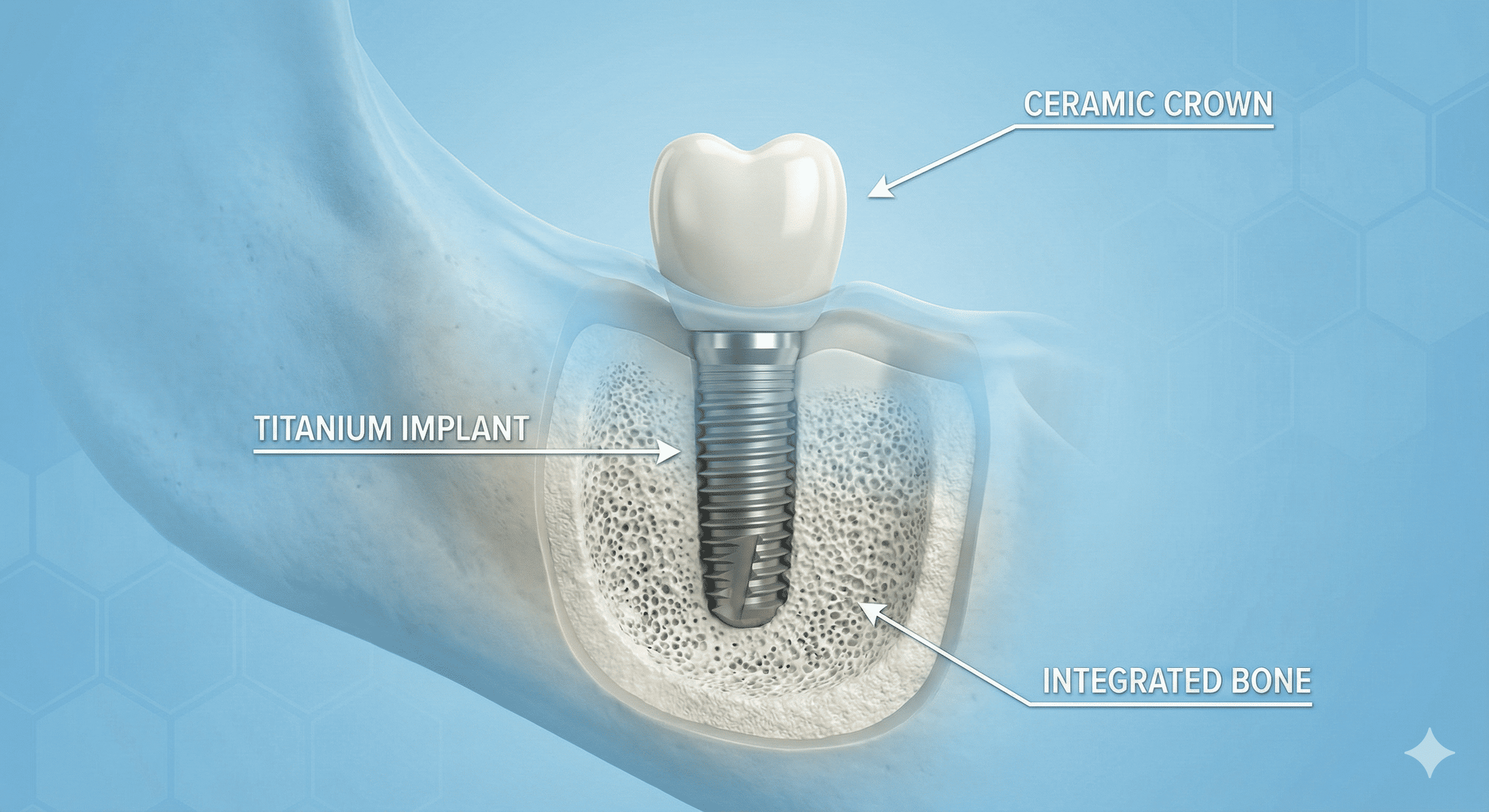 Schéma explicatif d'un implant dentaire en titane et couronne céramique