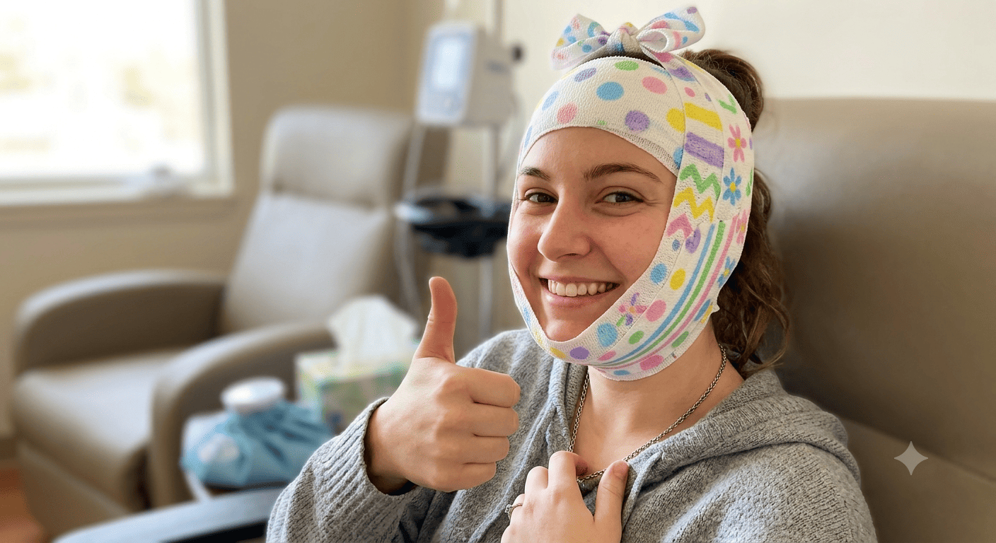 patiente souriante après son intervention d'avulsion des dents de sagesse