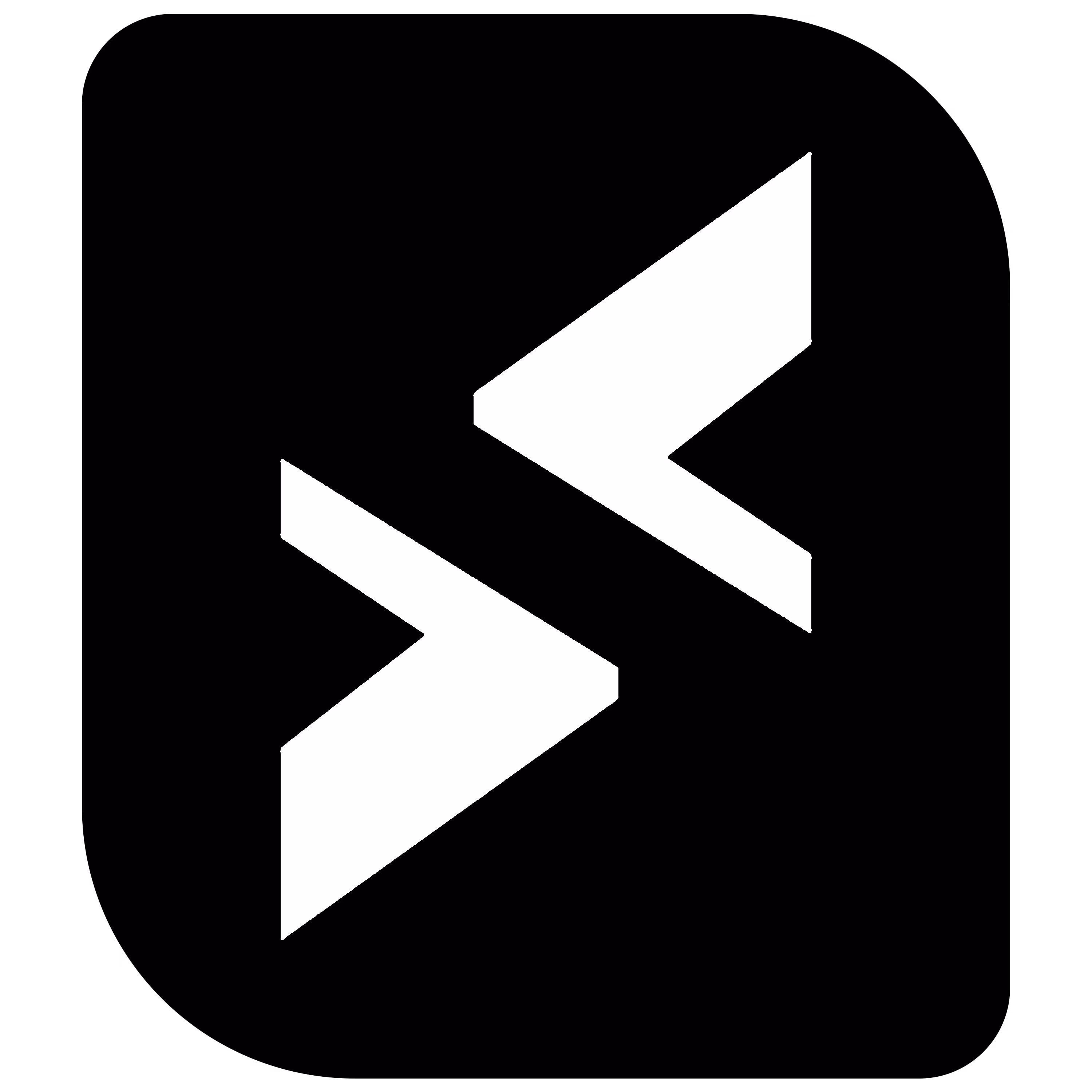 Abstract geometric logo with two white angular shapes forming a stylized letter 'B' on a black background.