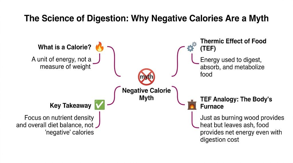 An infographic explaining why the concept of negative calorie foods is a scientific myth.