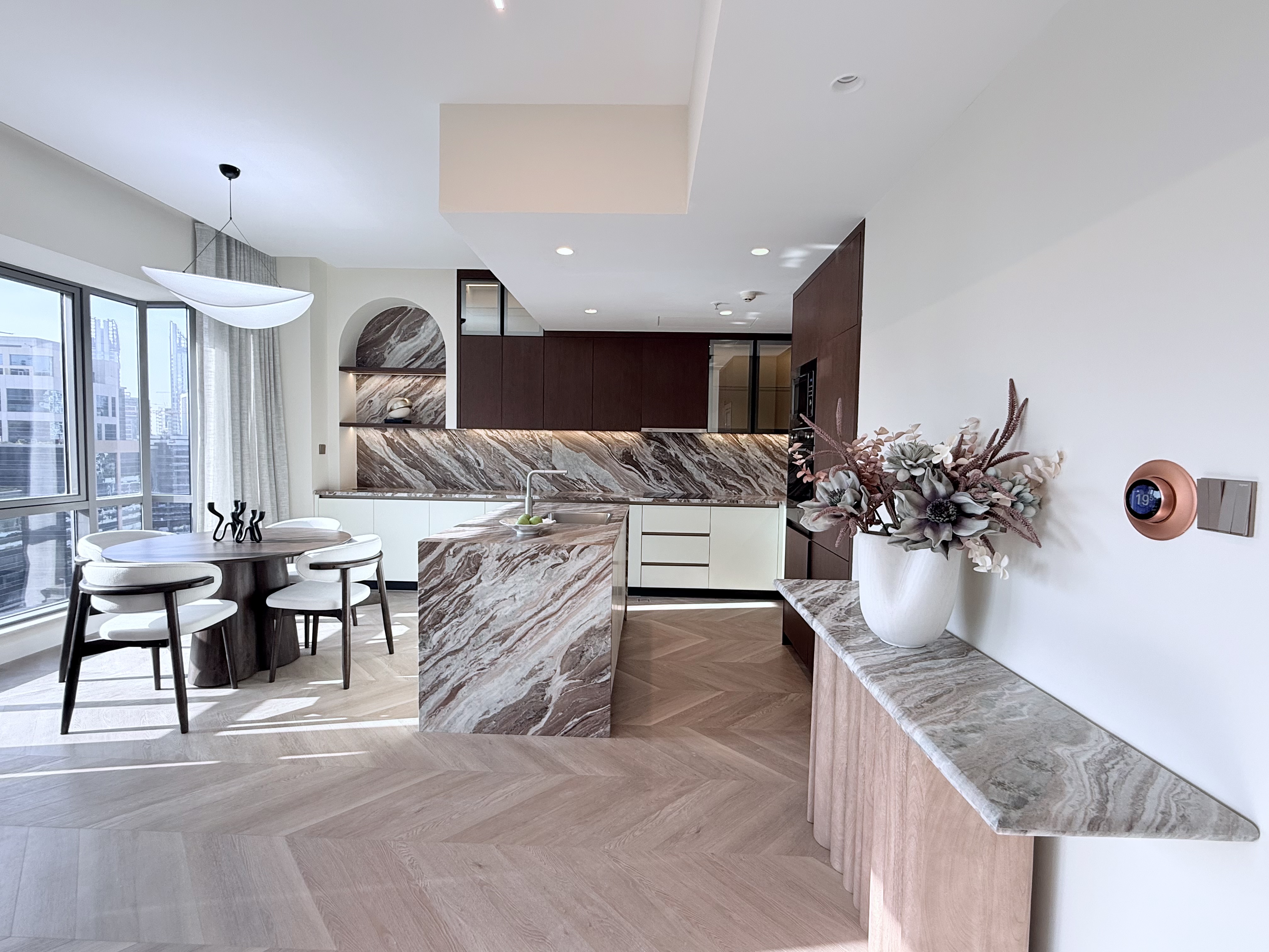 Side view of The Hamptons at night