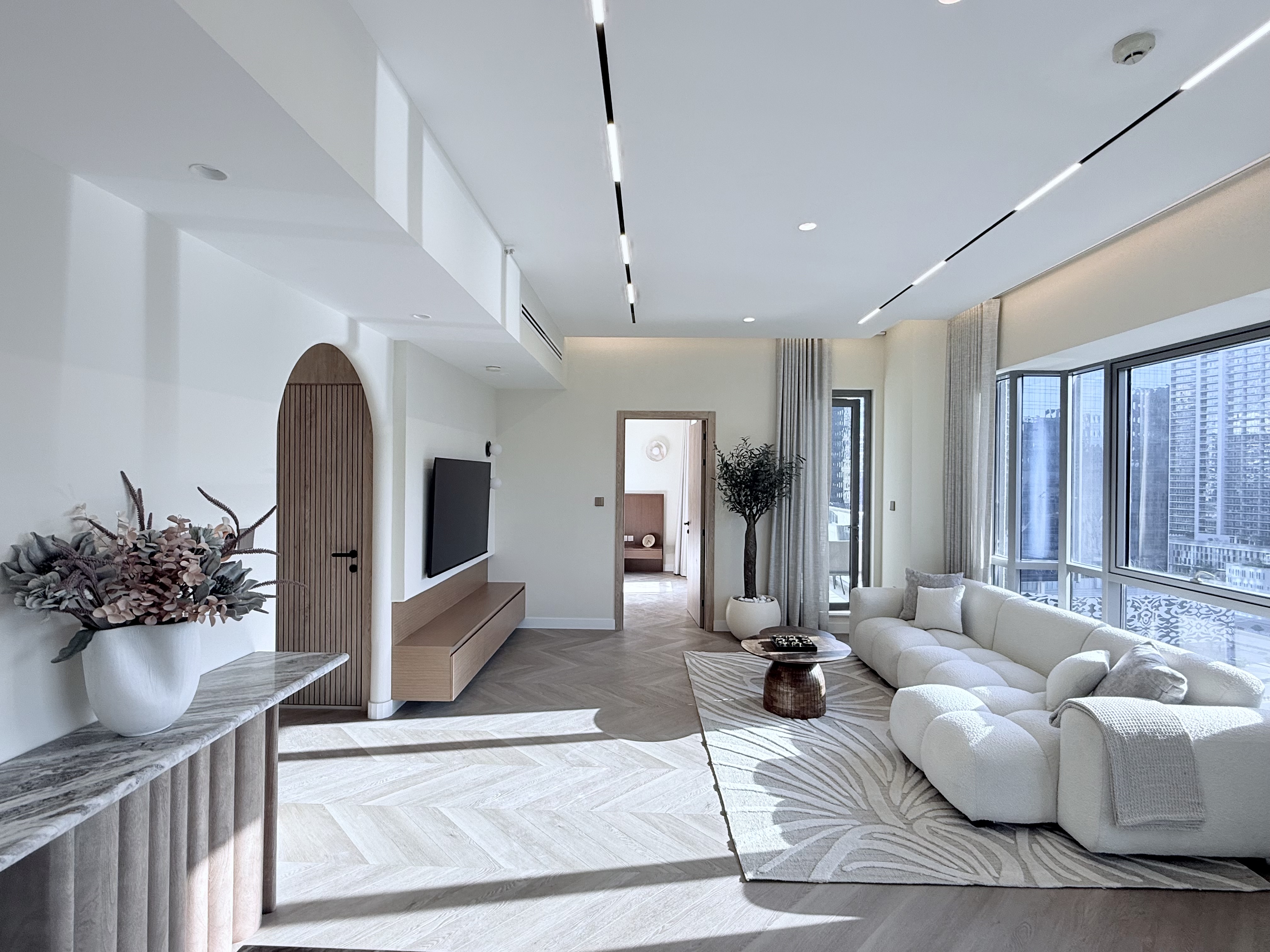 Side view of The Hamptons at night