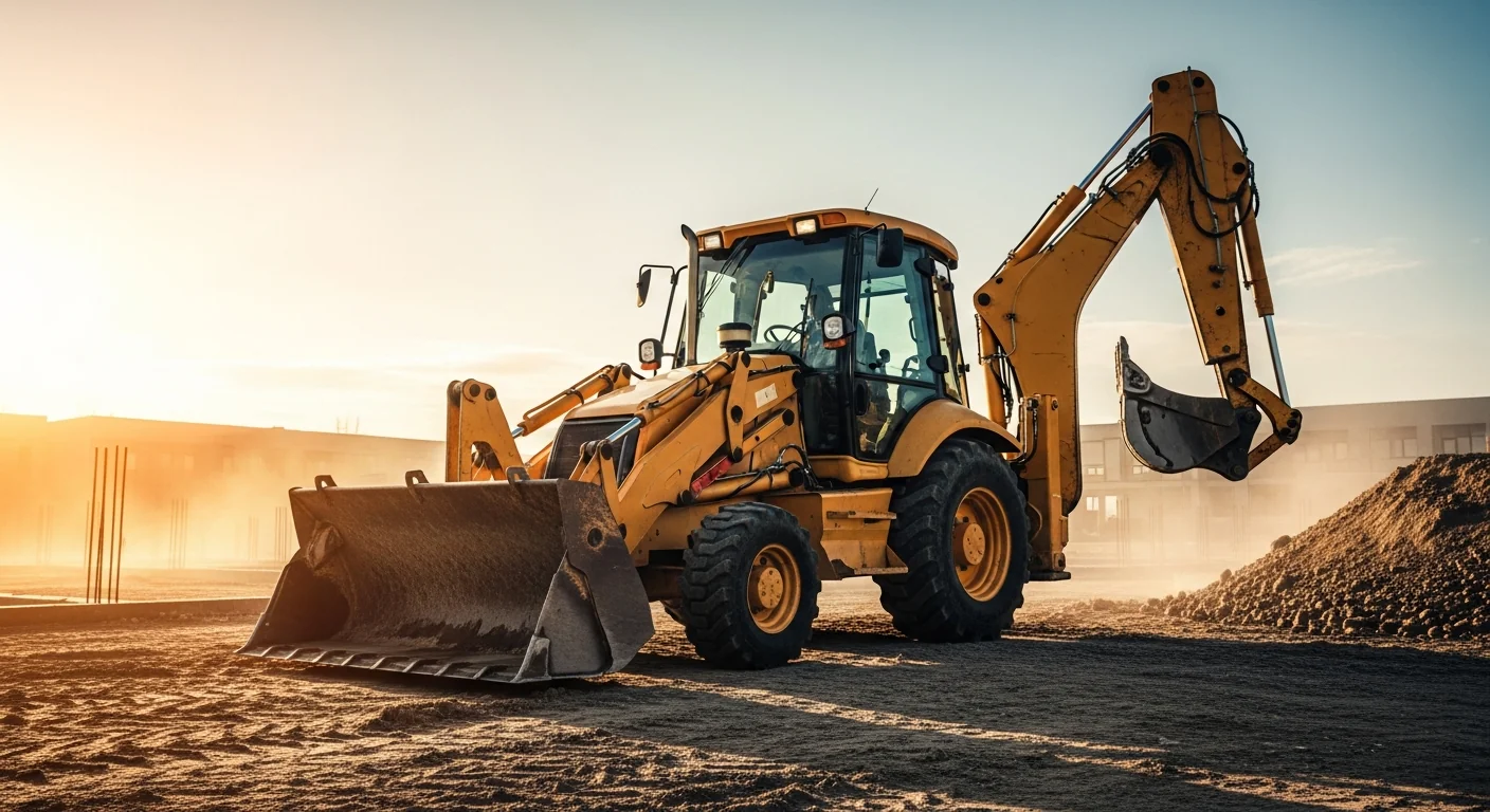Professional backhoe in active commercial use at job site
