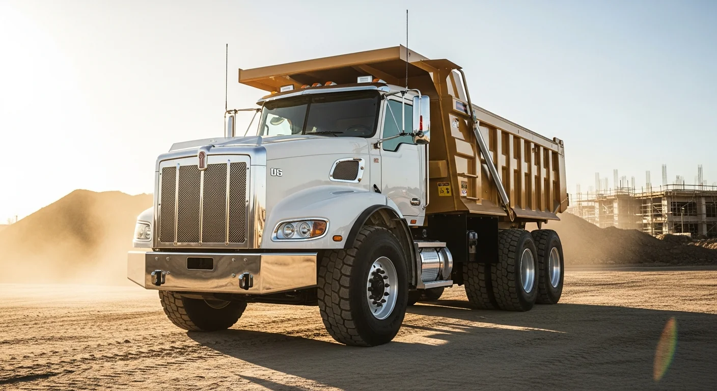Professional dump truck in active commercial use at job site