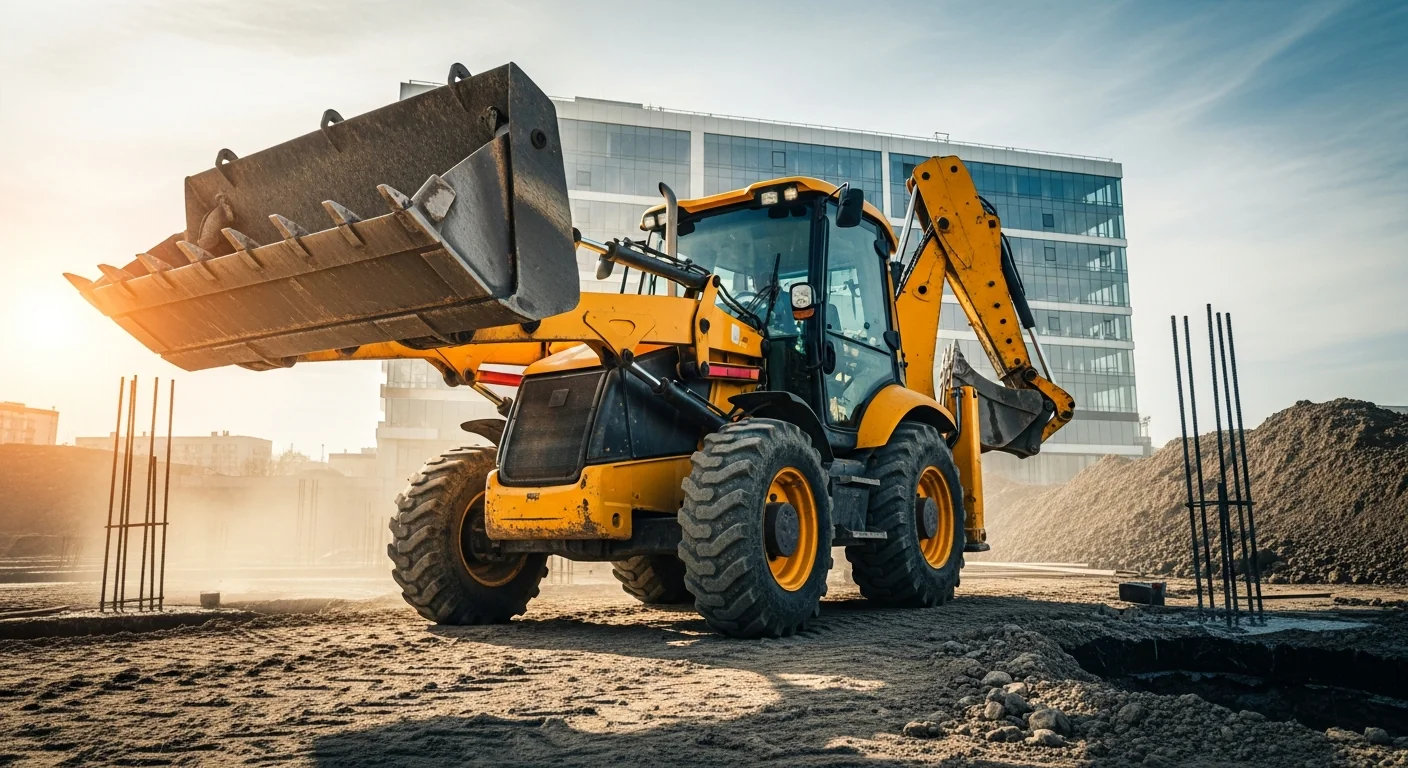 Professional backhoe in active commercial use at job site