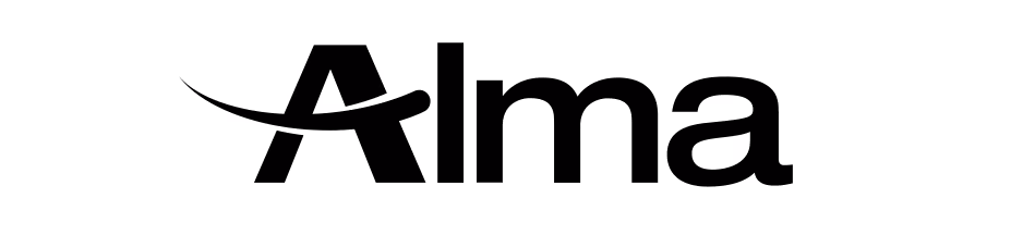 The word 'Alma' in black with a stylized swoosh crossing the letter A.