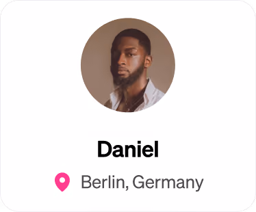 Portrait of a man with a beard and mustache wearing a white shirt, Berlin, Germany location shown.
