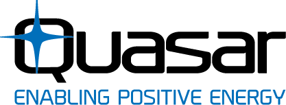 Quasar logo with blue star icon and tagline 'Enabling Positive Energy' in blue text.