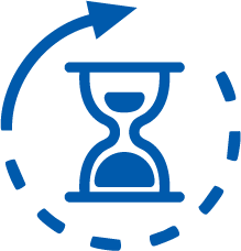 Blue hourglass icon with a circular arrow representing time or ageing.