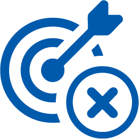 Blue target with an arrow in the bullseye and an X mark overlapping the bottom right.