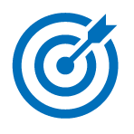 Blue target with concentric circles and a star-shaped arrow hitting the center.
