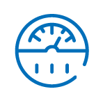 Blue speedometer icon indicating a medium speed level.