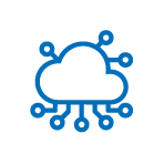 Blue cloud icon with multiple connection nodes representing cloud computing or networking.