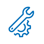 Blue wrench and gear icon symbolizing tools or settings.